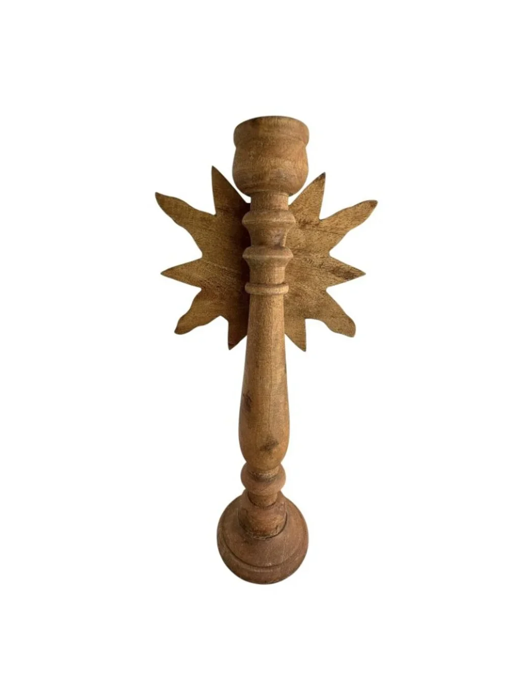 Wood Carved Sun Moon Face Large Candle Holder 17” Celestial Folk Art Whimsigoth